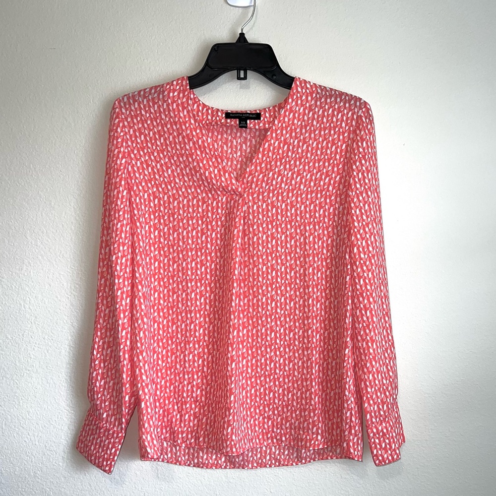 Banana Republic Chiffon Printed Blouse Pink Orange White Size XS NWOT